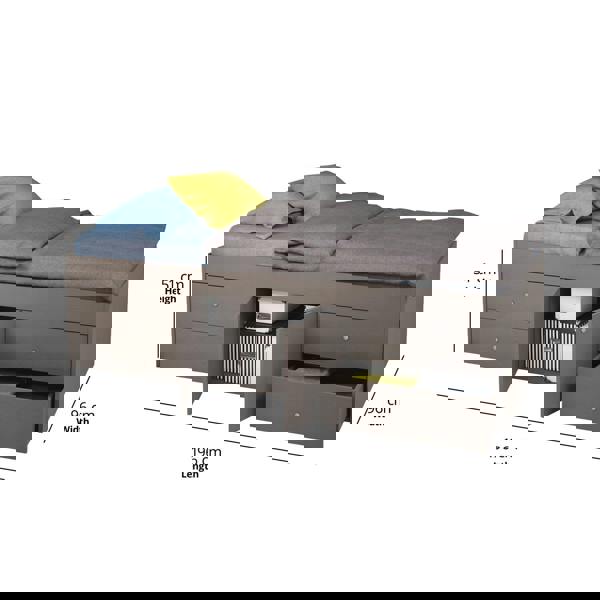 Dimensions of the grey bed frame.