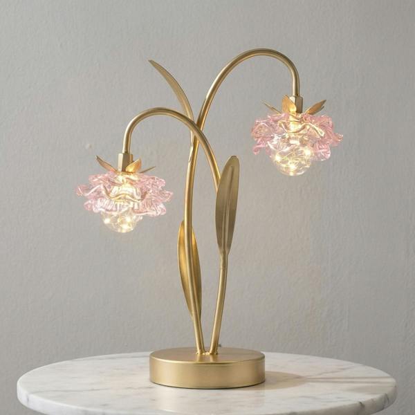 Garden Greatness Two Stem Pink Glass Flower LED Table Lamp
