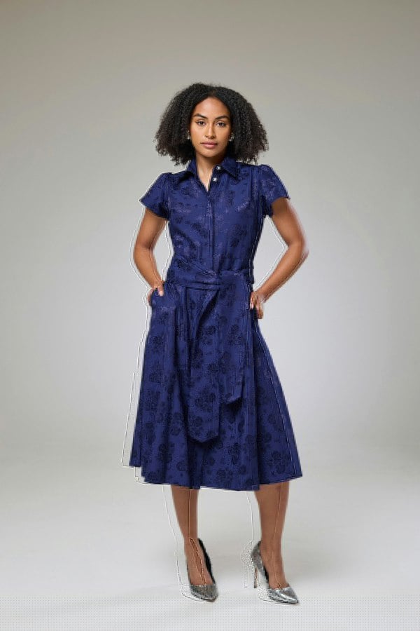 Isha's Timeless collection Royal Blue Petals Short Sleeve Shirt Dress