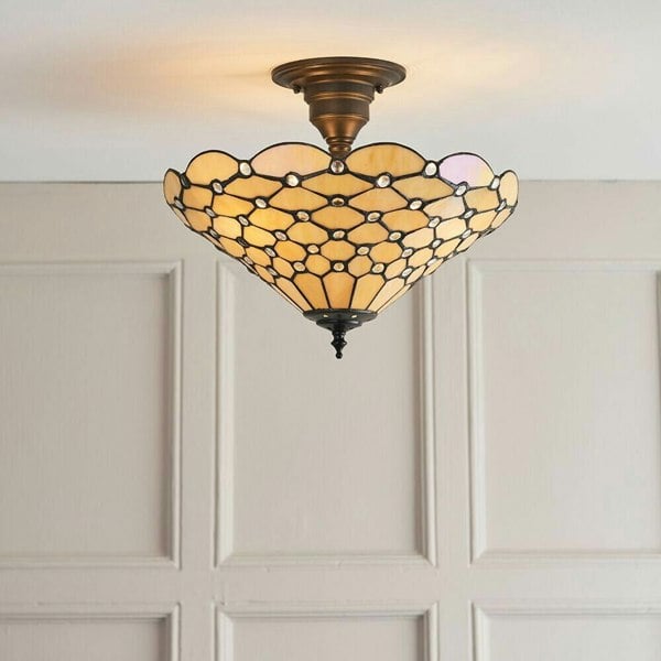 Tiffany Glass Semi Flush Ceiling Light Amber Geometric Inverted Shade i00161 Loops