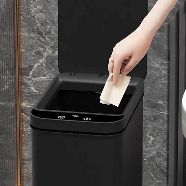 Dyzi 2pcs Black Motion Sensor Trash Cans Slim Automatic Touchless Bins