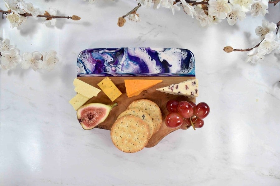 Cheese Board Gift with Purple Resin Art 21cm - Mother's Day Gift Idea