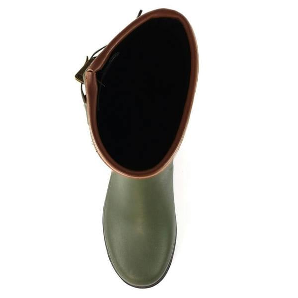 Grisport GriSport Delta Mens/Womens Zip Up Neoprene Fishing Hunting Farm Wellies Boots, front view of the green rubber wellington boot with brown neoprene upper and zip closure.