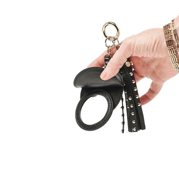 black leather keyring tassel with plastic mirror