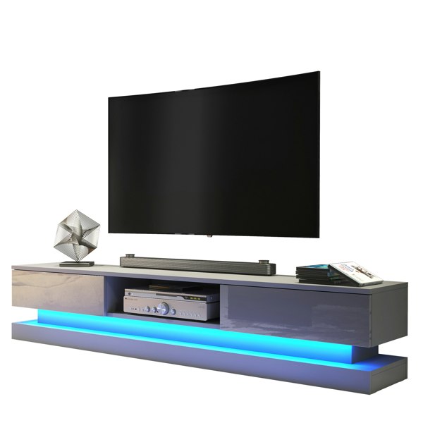 Mex Furniture 180cm Modern TV Unit with Grey High Gloss Doors & Free LED Lighting