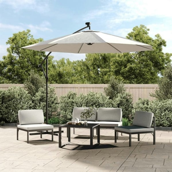 Berkfield Hanging Parasol with LED Lighting 300 cm Sand Metal Pole