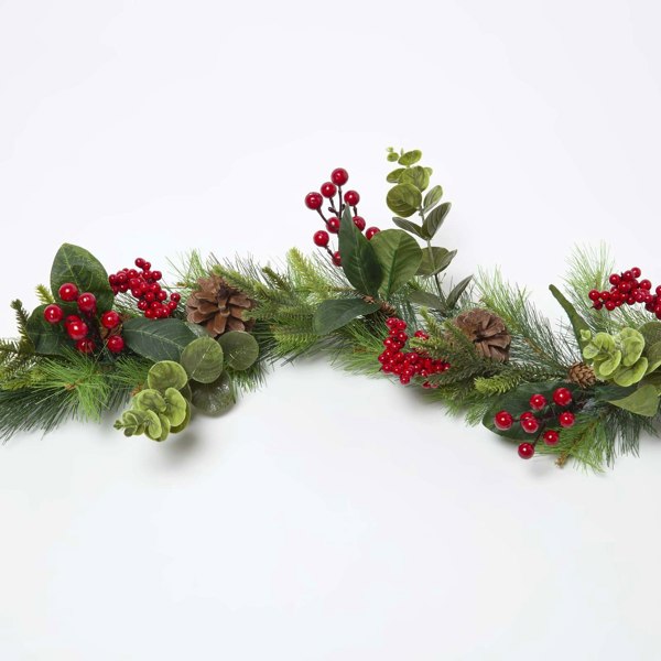 HOMESCAPES Artificial Winter Woodland and Eucalyptus Garland, 110 cm