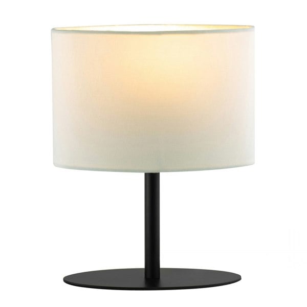 Modern Designer Oval Table Lamp in Matte Black with Off-White Fabric Shade Image 1