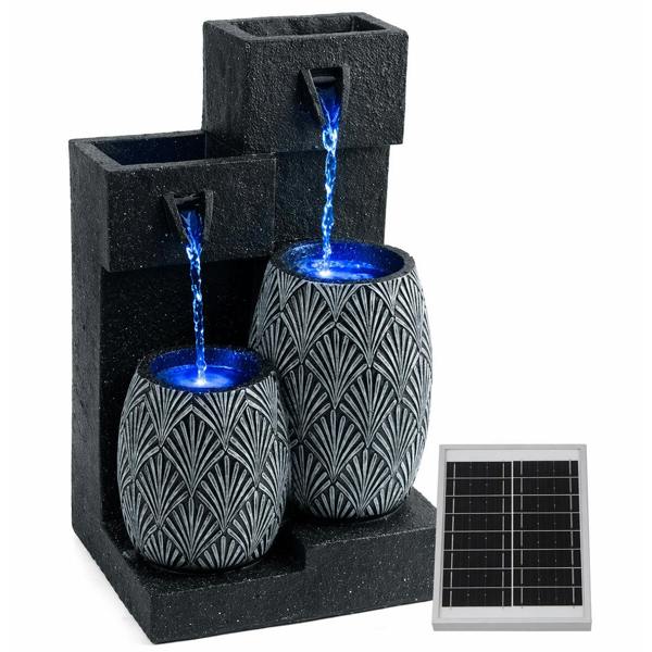 Gardenwize Solar Powered Vase Water Feature with Battery Backup & LED Light – Garden Fountain for Patio, Balcony, Decking & Outdoor Spaces