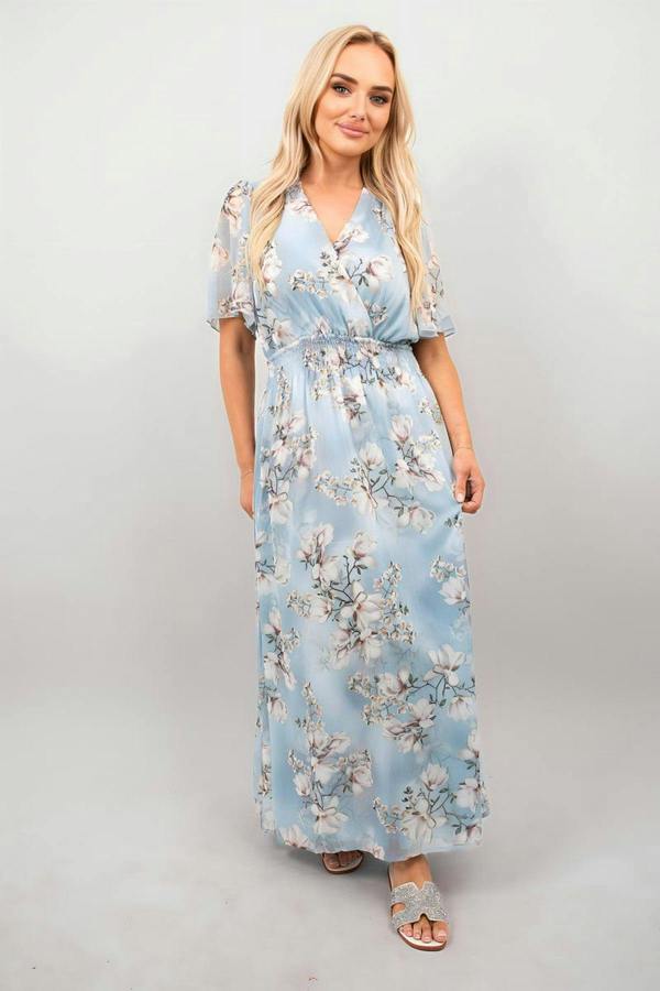 Ophelia Floral Wrap Maxi Dress - Sky Blue