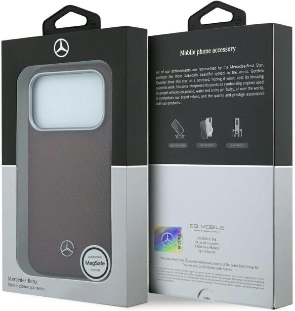 Mercedes Leather Semi Wrap Wood Effect Case with MagSafe for iPhone 17/18 Pro 6.3" Burgundy - MEHMP18L25PFWWPR
