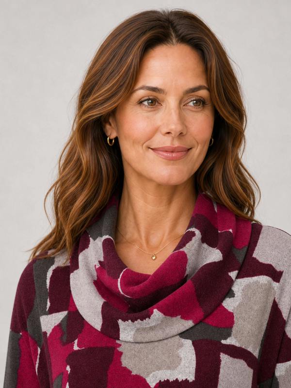 TIGI Cowl Neck, Hem Button Detail Top