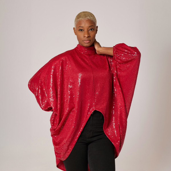 Lioness by TF Sequined Long Tunic - Cherry Red