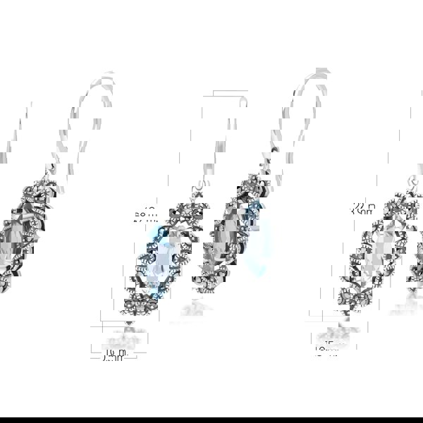 Gemondo Art Deco Style Marquise Blue Topaz & Marcasite Drop Earrings in Sterling Silver