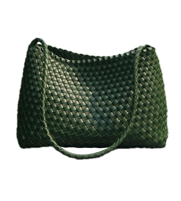 RIMINI Hand Weaving Vegan Leather Shoulder Bag 'Suzy' - Green