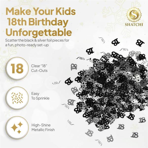 18th Birthday Black & Silver Metallic Confetti Table Decoration Range, 1 Pack to 4 Pack image 2