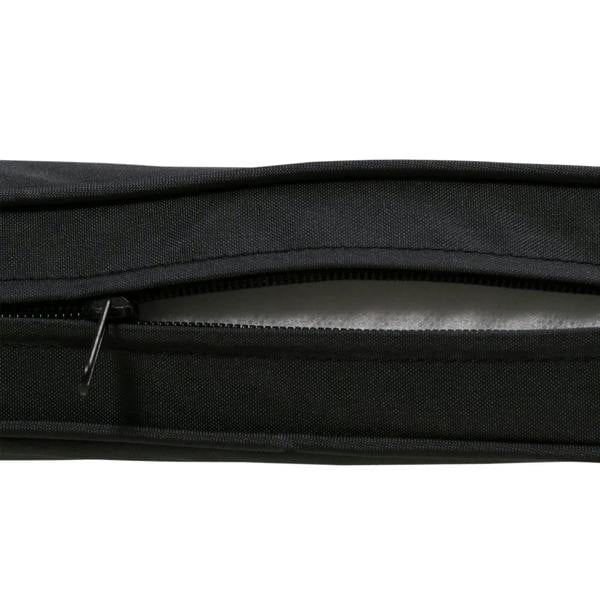 Black cushion with locking zipper and stitched seams along the side