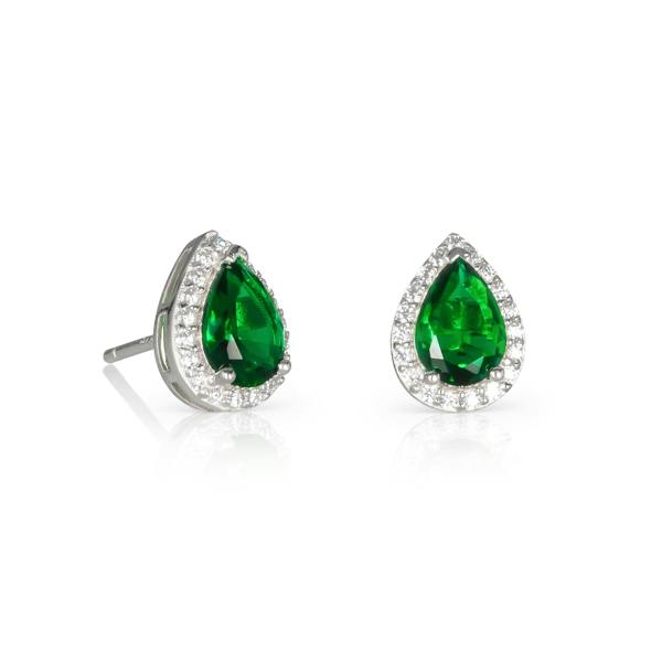 namana 925 Sterling Silver Pear Shaped Green Halo Stud Earrings For Women