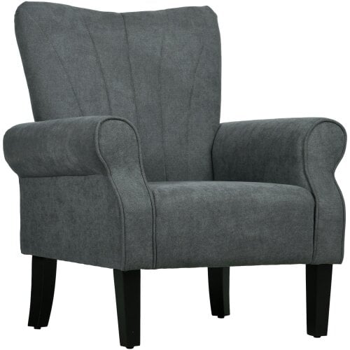 Wyld Haus Suri Mid Century Dark Grey Accent Armchair With Rolled Arms And Wooden Legs