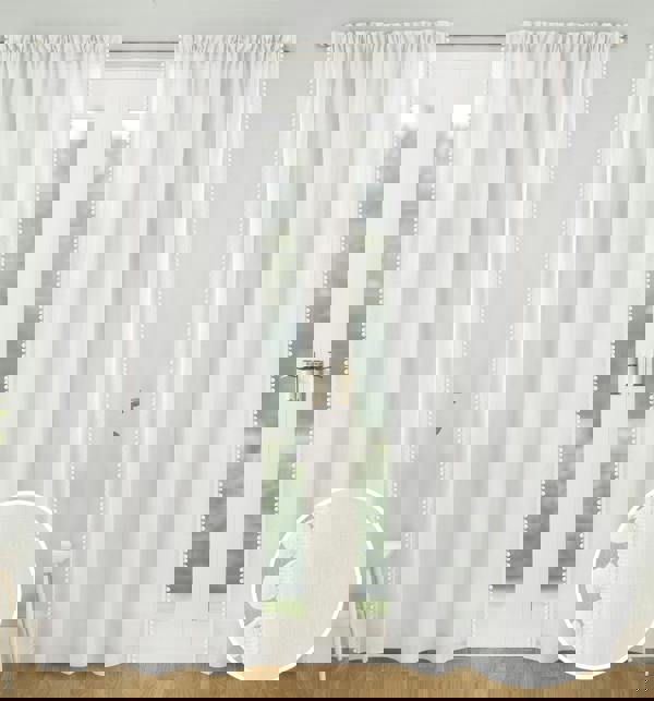 Tyrone Textiles Pom-Pom Trim Linen-Look Voile Panel - Pair