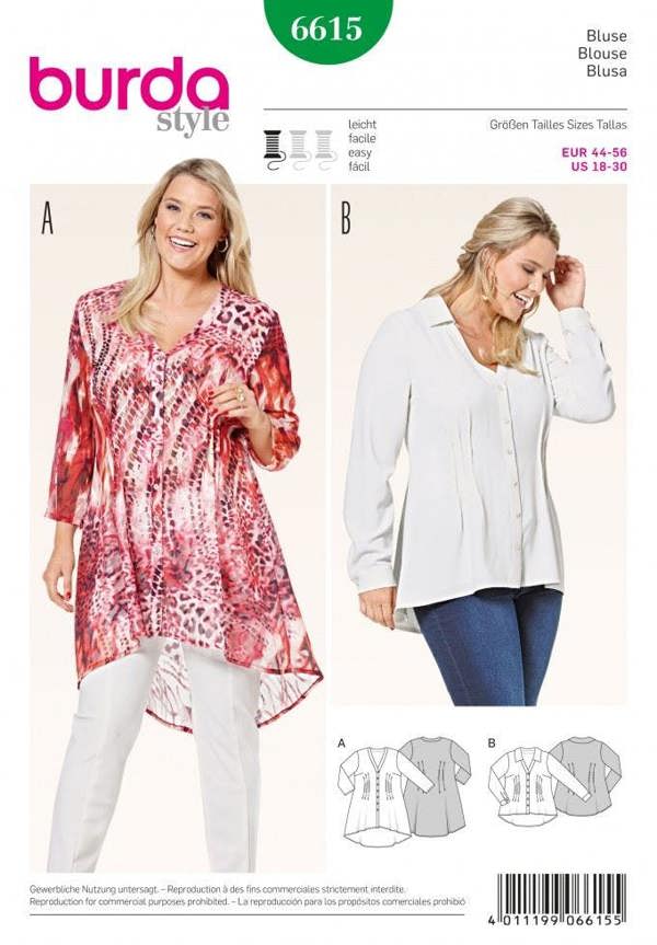 Burda Sewing Pattern 6615 Shirts and Tops For Women, 18 to 30 - Easy