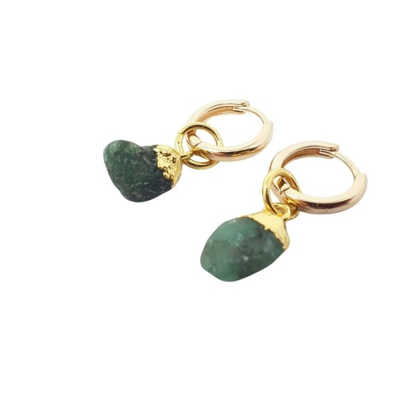 Raw Emerald May Birthstone Gold Plated Huggies