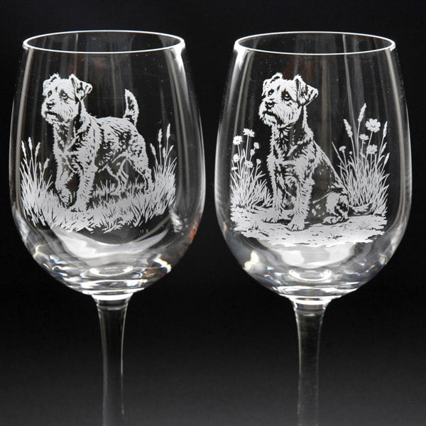 Glyptic Glass Art Border Terrier Dog Crystal Wine Glass - Hand Etched/Engraved Gift