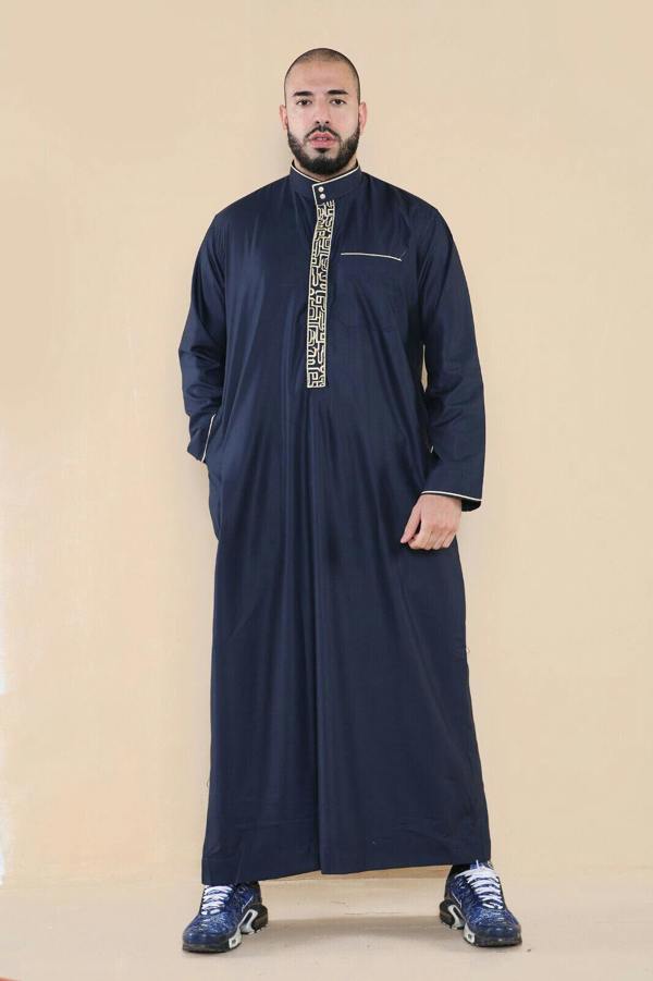 Infinity Leather Mens Thobe Jubba Emirati Islamic Arabic Eid Embroidery Kaftan Jubbah Robe