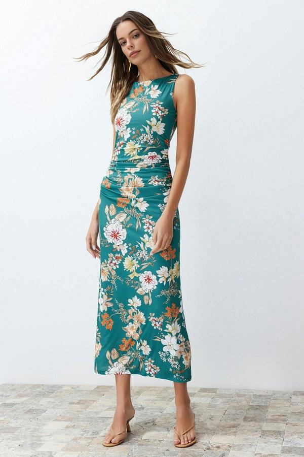 WOVCOR Floral Print Fitted Flexible Knit Pencil Dress