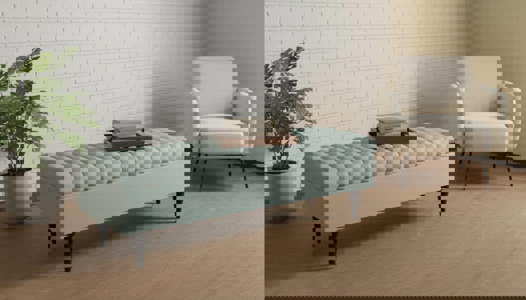 Romo Panel Seafoam Green Upholstered Ottoman Bench with Storage - ISTOOLS