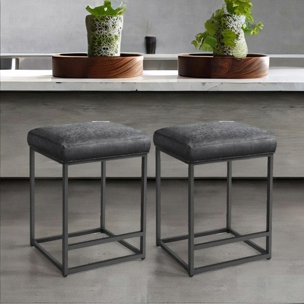 Rafaelo Mobilia Set Of 2 Faux Leather Low Bar Stools With Footrest