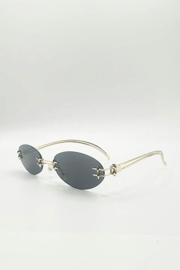 Rimless Oval Sunglasses In Black - svnx