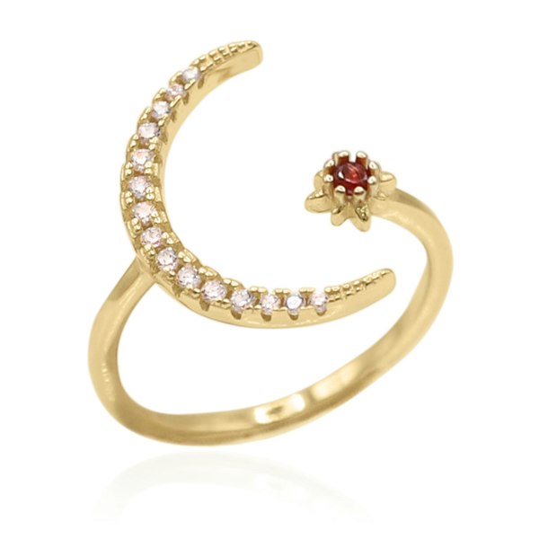 Luna Charles Zira Star and Moon Birthstone Ring - 18K Gold Plated