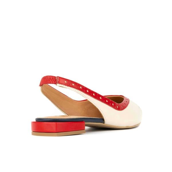 Embassy London Holly Brogue - Cream & Red & Blue - Women's Leather Flat Slingback
