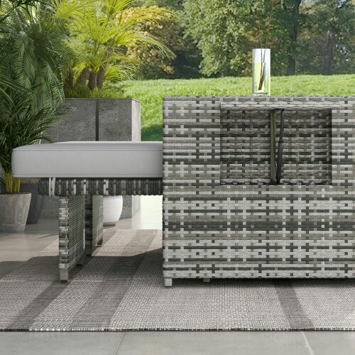 Wyld Haus Saelmo Grey Rattan Sun Lounger Set With Storage Tea Table And Footstools