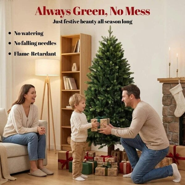 Bobobiy Artificial Christmas Tree, Hinged Xmas Tree with 1620 PE & PVC Branch Tips, 5ft, Green