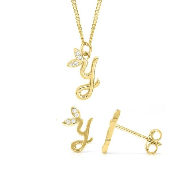 Say It With Dainty Winged Initial Bundle - Yellow Gold