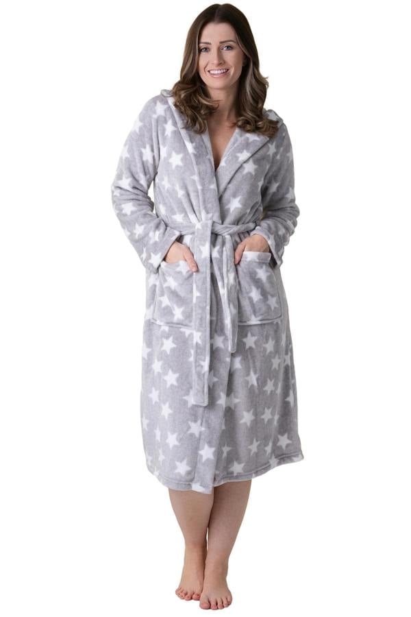 Camille Women's Supersoft Fleece Hooded Calf Length Bathrobe