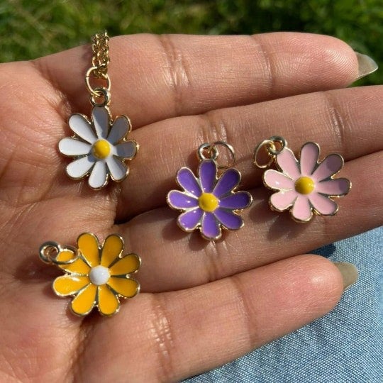 The Colourful Aura White Daisy Sun Flower Zircon Dangle Drop Summer Floral Handmade Stud Earrings