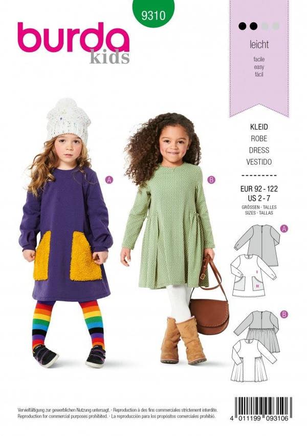 Burda Sewing Pattern 9310 Dresses For Kids, 92 to 122 - Easy