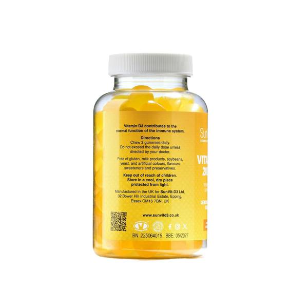 2,000IU Daily Dose D3 Gummy for Adults & Children (Lemon Flavoured) 2 gummies of 1000IU daily - SunVit - D3