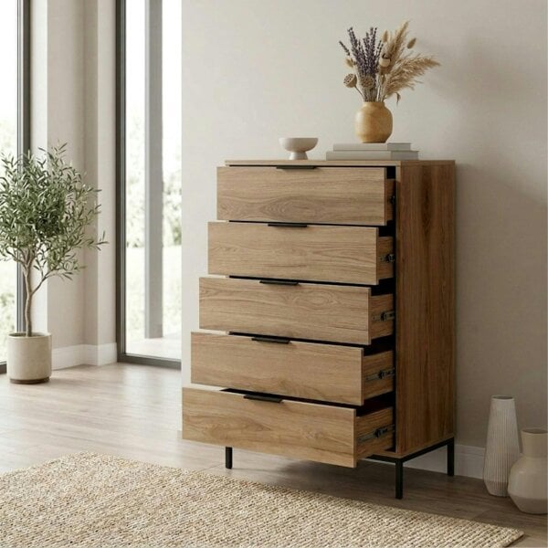Decortie Mars 5 Drawer Tall Chest of Drawers 70 x 45 x 126.5 cm