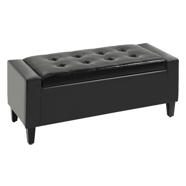 Black PU leather storage ottoman bench with tufted top and flipping lid