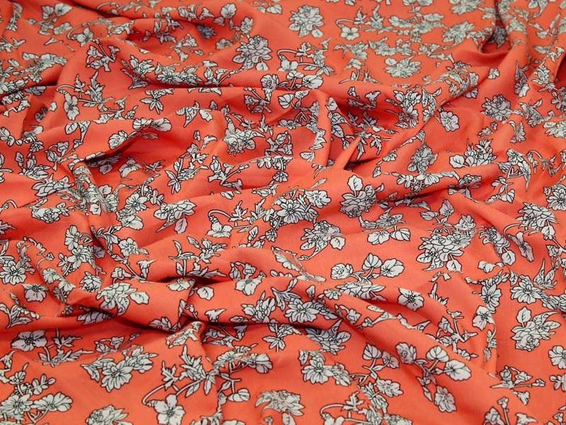 Minerva Core Range Deadstock Viscose Challis Fabric - Flowers Design Dressmaking Fabric, 140 cm / 56" Wide - per metre