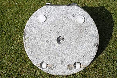 The Garden Marketplace Large Round Granite Parasol Base, 30kg Heavy Duty Umbrella Stand with Stainless Steel Tube, Wheels and Handle