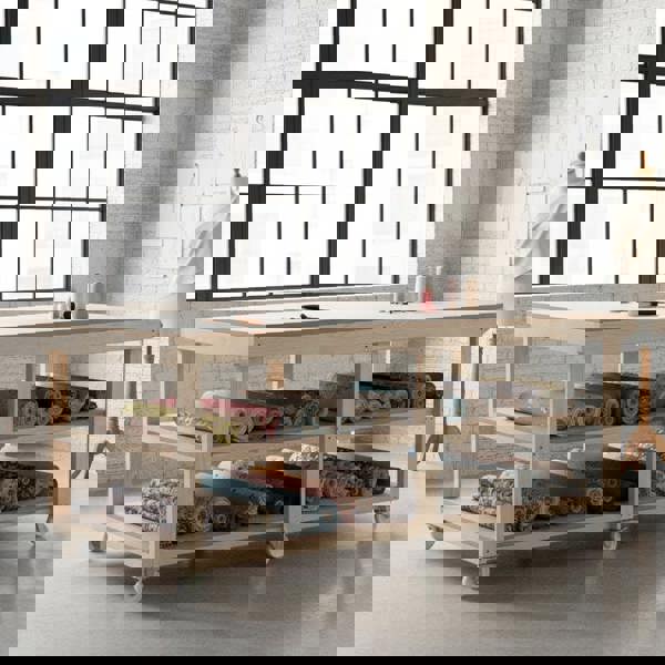 Arbor Garden Solutions Wooden Workbench MDF Top Depth-4ft With Wheels and Double Shelf