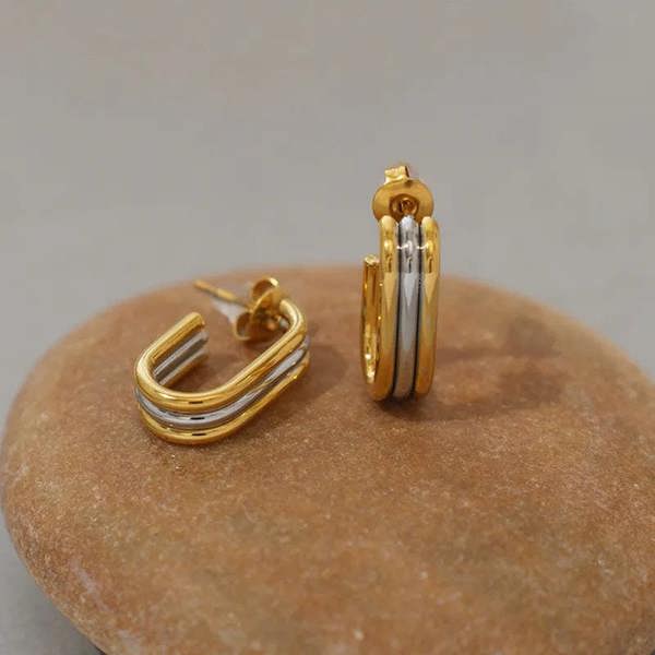 Elk & Bloom Chunky Two-Tone Gold Ringed Hoops