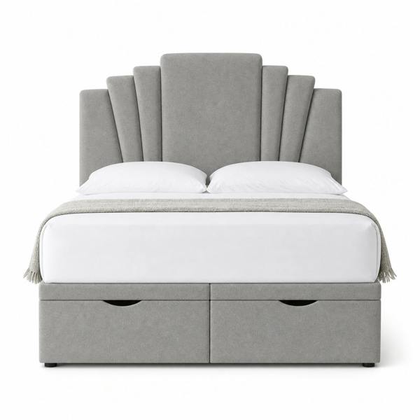 Great British Beds Harry Art Deco Divan Ottoman Bed - Silver Plush