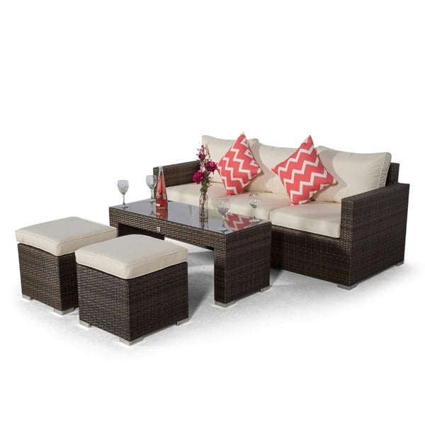 Giardino Sydney Rattan 3 Seater Sofa Set with Coffee Table and 2 Stools