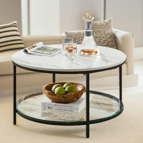 Rafaelo Mobilia 2 Tier Round Faux Marble Coffee Table